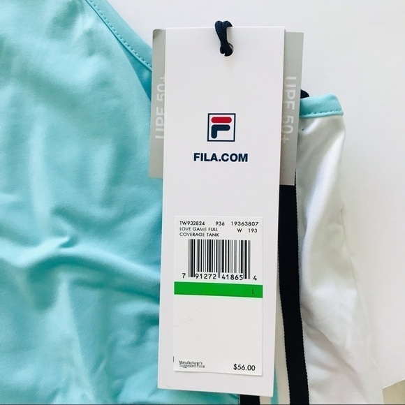 New! Fila Tennis Love Game Full Coverage Aqua Blue  UPF 50+ Tank Top - Picture 15 of 16
